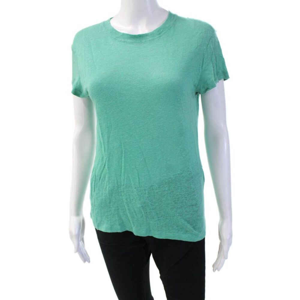 IRO Women Basic Green Linen T-Shirt Crew Neck Short Sleeve Designer Size XS